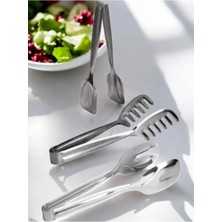 Mikasso 3 Lü Paslanmaz Çelik Maşa Seti Makarna / Pasta / Salata - Servis Seti Paslanmaz Çelik Gri