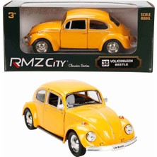 Oyuncak Vitrinim 1:32 Rmz City Alman Klasikleri Serisi Die Cast Çek Bırak Model Araba - Turuncu Volkswagen Beetle Sarı