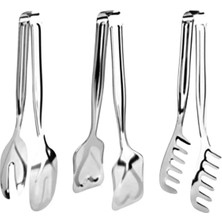 Mikasso 3'lü Paslanmaz Çelik Servis Maşa Seti Makarna Maşası, Pasta Maşası, Salata Maşası Paslanmaz Çelik Gü