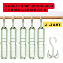 Mikasso 5 Adet Fonksiyonlu Dolap Içi Düzenleyici Organizer Askı Tişört Gömlek Elbise Askısı-Yeşil Plastik Ye