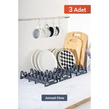 Mikasso Tabakpro 3 Adet 7 Bölmeli Tabak ve Kapak Düzenleyici, Dolap Içi Kurutmalık, Tabaklık Plastik Gri
