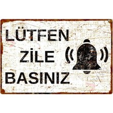 Mikasso Lütfen Zile Basınız Dekoratif Alüminyum Tabela - Pas Tasarımlı Metal Uyarı Levhası- 15CM x 22,5cm Tr