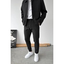 HAFKA Siyah Basic Beli Lastikli Jogger Pantolon