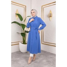 Foremia Arka Roba Omuz Pile Uzun Tunik-Indigo -