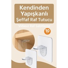 Mikasso Kendinden Yapışkanlı Şeffaf Raf Tutucu, Vidasız Raf Sabitleme 10 Adet Plastik Şeffaf Cn