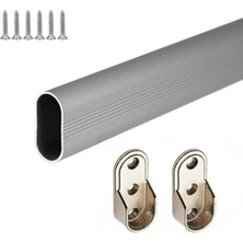 Mikasso Oval Alüminyum 55 cm Dolap Içi Askı Borusu 2 Adet Flanş Vidaları(Istenilen Ölçüye Göre Kesim) Gri