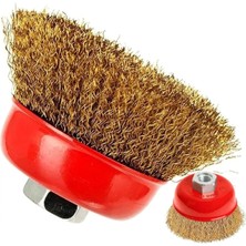 Mikasso Taşlama Için Saçaklı Çanak Fırça 75 mm Kaynak Tortusu, Pas ve Çapak Alma Paslanmaz Sarı Tel Fırça