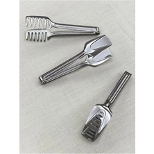 Mikasso 3'lü Servis Sunum Maşa Seti (Makarna, Pasta, Salata, Kek) Paslanmaz Çelik Metalik