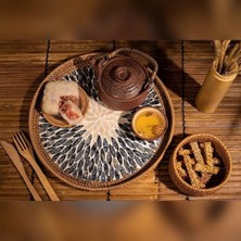Renesse Home Mogadişu El Yapımı Rattan Tepsi 30 cm – Doğal Hasır Sunum Tepsisi, Bohem Dekoratif Servis Tepsisi