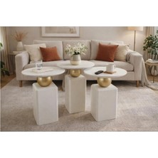 Gold Design Oblix Krem-Gold Kombini Lake Mobilya Üçlü Takım Yan Sehpa ,zigon 50-55-60 cm