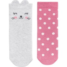 Solde Sevimli Desenli Bebek Çorapları – Pembe Puantiyeli & Gri Kedi Figürlü