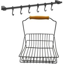 Mikasso Retro Vip Sepetli Mutfak Düzenleyici Set - Duvara Monte Askılı Organizer Raf ve Kanca Askı Aparatı M