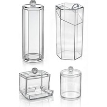 Mikasso Lüx 4'lü Set Makyaj Temizleme Düzenleyici Kapaklı Fırçalık Organizer Set Pamukluk Çubuklu Pamukluk A