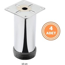 Mikasso 4 Adet Mobilya Ayağı Metal 10 cm Alttan Ayarlı 42 mm Krom Ayak Bej