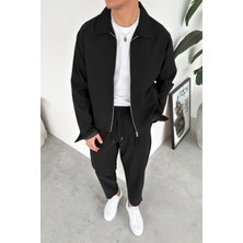 HAFKA Siyah Fermuarlı Relaxed Fit Boxy Ceket