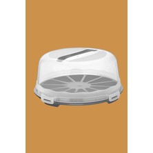 Mikasso 1 Adet Yuvarlak Kapaklı Kilitli Kek, Pasta, Börek Taşıma Kutusu, Saklama Kabı Yaş Pasta Fanusu Plast