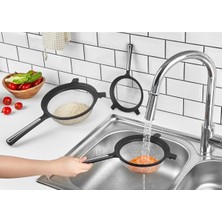 Mikasso 14 cm Tencere ve Lavaboya Asılabilen Askı Kulplu Siyah Tel Süzgeç Sert Plastik Plastik