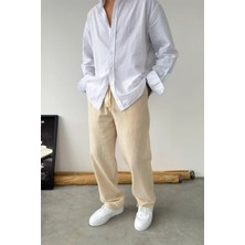 HAFKA Bej Baggy Keten Pantolon