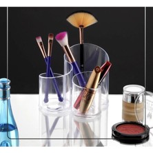 Mikasso 3 Bölmeli Kristal Fırça Rimel Kalem Ruj Standı Makyaj Kozmetik Düzenleyici Organizer Akrilik Beyaz