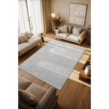 Cotto Home Cotto Motto TT002G Gri Halı Modern Geometrik Çizgili Pamuk Taban Yıkanabilir Salon Mutfak Halısı