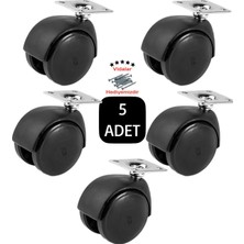 Mikasso Döner Tablalı Siyah 50'lik Plastik Dolap Sehpa Masa Mobilya Tekeri 5 Adet
