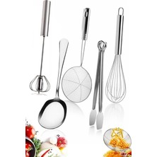 Mikasso Lüks Servis Kaşığı Çelik Çırpıcı Basmalı Çırpıcı Kevgir Kepçe Mutfak Mangal Izgara Maşası Çeyiz Seti