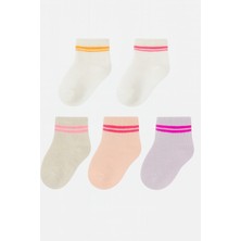 Solde 5'li Renkli Çizgili Kız Bebek Çorap Seti 👧🧦 | Yumuşak Pamuklu Tasarım 🌈✨