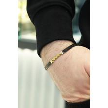 Aydın Kuyumculuk 14 Ayar Altın,siyah Taşlı Erkek Bilekliği AGBLK673