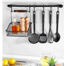 Mikasso Metal Sepet Askı Mutfak Organizeri Kanca Set Retro Sepet Takım Siyah Metal Siyah Tr