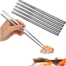 Mikasso Paslanmaz Çelik Chopsticks Çin Çubuğu Yemek Çubukları 5'li Paslanmaz Çelik Gümüş