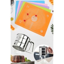 Mikasso Silikon Büyük Boy Hamur Açma Matı 45X65 ve 250GR Kapasiteli Un Şeker Eleği