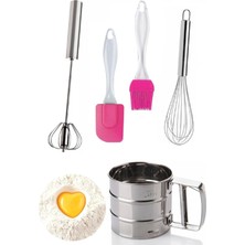 Mikasso Silikon Yağ Fırçası Silikon Spatula Tel Çırpıcı Un Eleği Kakao Eleme Çelik Basmalı Yumurta Çırpıcı S