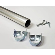 Mikasso Yuvarlak 85 cm Dolap Içi Askı Borusu 2 Adet Flanş Vidaları(Istenilen Ölçüye Göre Kesim) Gri