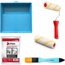 Mikasso Iz Bırakmayan Büyük Saten Rulo 15 cm ve Yedek Başlığı + Büyük Boyama Kabı + Hışır Örtü + 350-1 Fırça