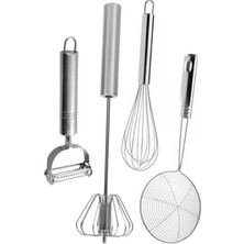Mikasso Metal Yağ Kevgiri Bas Çek Çırpıcı Julyen Sebze Soyacağı Tel Çırpıcı Set Paslanmaz Çelik Metalik