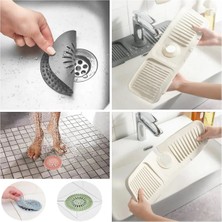 Mikasso Silikon Lavabo Süzgeci ve Musluk Matı 2li Ürün Lavabo Tıkacı Su Tutucu Kaydırmaz Silikon