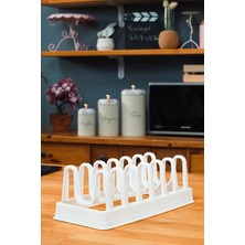 Mikasso 2 Adet 6 Bölmeli Tencere Kapağı, Doğrama Tahtası ve Tava Düzenleyici Organizer – Mutfak Standı Plast