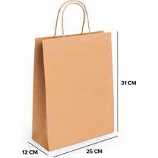 Mikasso “25’li Kraft Çanta 25×12×31 – Kalın Saplı Yırtılmaz Dayanıklı Doğal Kraft Taşıma Torbası” Kahve 30 x