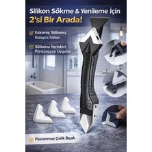 Mikasso Profesyonel Silikon & Derz Kazıyıcı Set | Çok Amaçlı Mutfak Banyo Temizleme Aparatı Siyah
