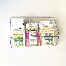 Mikasso 6 Bölmeli Şeffaf Poşet Çay Kutusu, Akrilik Şeffaf Poşet Çay Kutusu, 6 Bölmeli Kapaklı Akrilik 100 x