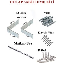 Mikasso Gri L Demir Dolap Sabitleme 15*75*75 Masa Gönye (10 Adet)+ Vida+ Dubel+ Elmas Beton Matkap Ucu Beyaz