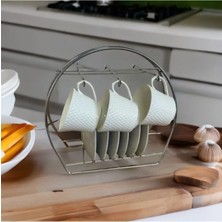 Mikasso 6 Kancalı Şık Fincan Askılığı | Bardak Standı Kahve Fincanı Standı Fincanlık Metal 28 x 28 Gümüş Tr