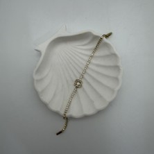 Mare Accessories Gold Kare Taş Detaylı Zirkon Su Yolu Bileklik
