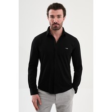 MCR Düz Slim Fit Fermuarlı Uzun Kollu Erkek Gömlek