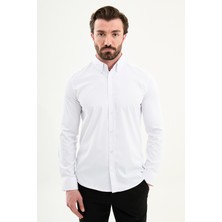 MCR Düz Slim Fit Dik Yaka Uzun Kollu Erkek Gömlek