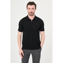 MCR Delik Desenli Slim Fit Polo Yaka Fermuarlı Erkek Triko T-Shirt