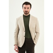 MCR Düz Slim Fit Mono Yaka Torba Cep %100 Keten Erkek Ceket