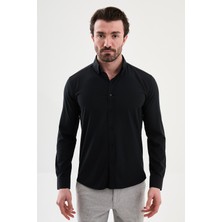 MCR Düz Slim Fit Dik Yakalı Uzun Kollu Erkek Gömlek