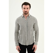 MCR Çizgili Slim Fit Uzun Kollu %100 Pamuk Erkek Gömlek