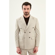 MCR Çizgili Slim Fit Geniş Yaka Kruvaze Erkek Ceket